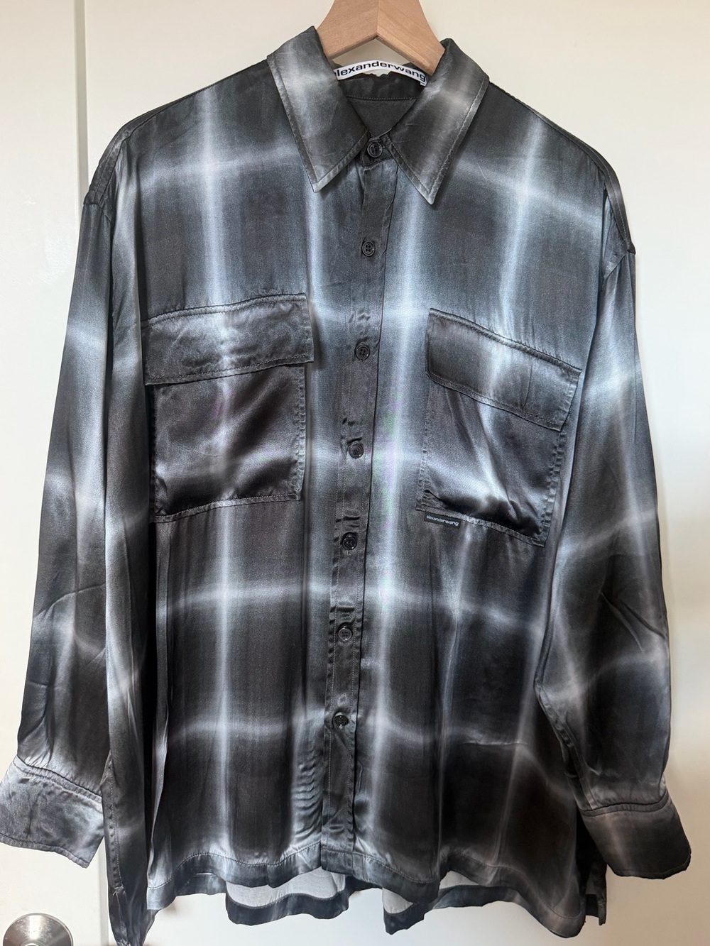 Alexander Wang Oversized Plaid Satin Shirt